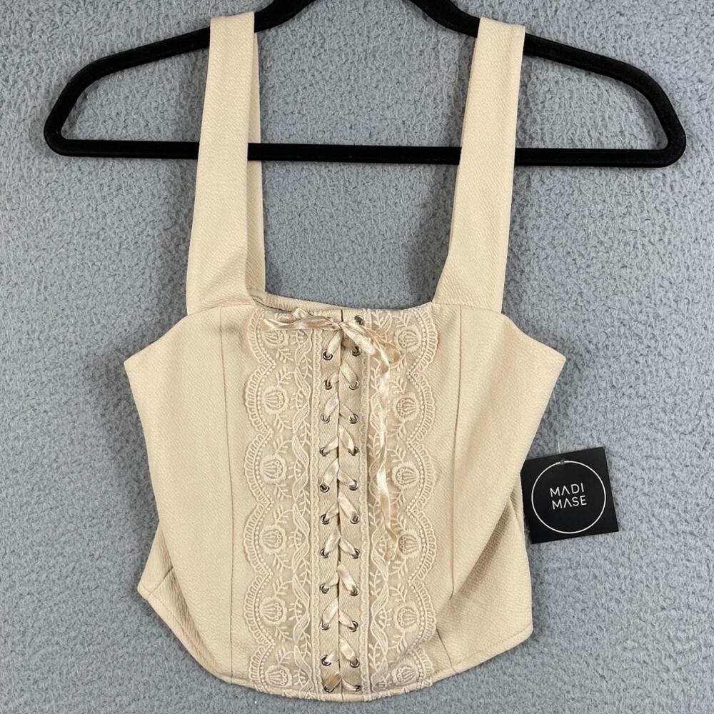 Madi Mase Women's Size XS Tank Top With Lace Up Front NWT